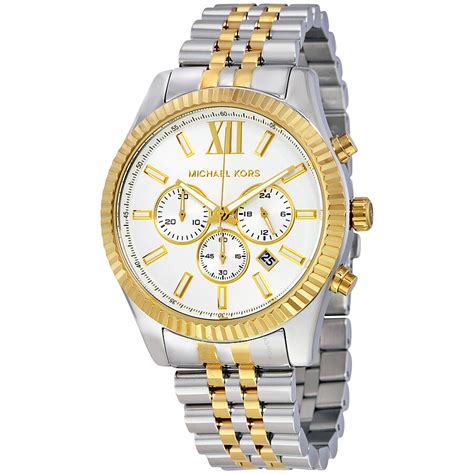 michael kors lexington chronograph white dial two-tone mens watch|oversized lexington two tone watch.